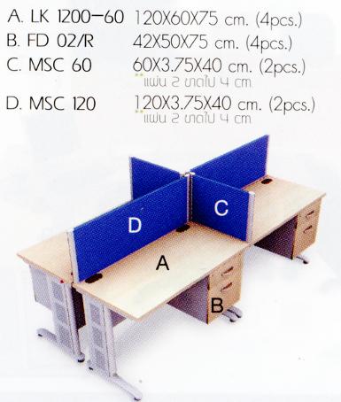 ITK-M1โต๊ะทำงาน+พาร์ติชั่นสำหรับ 4 ที่นั่ง